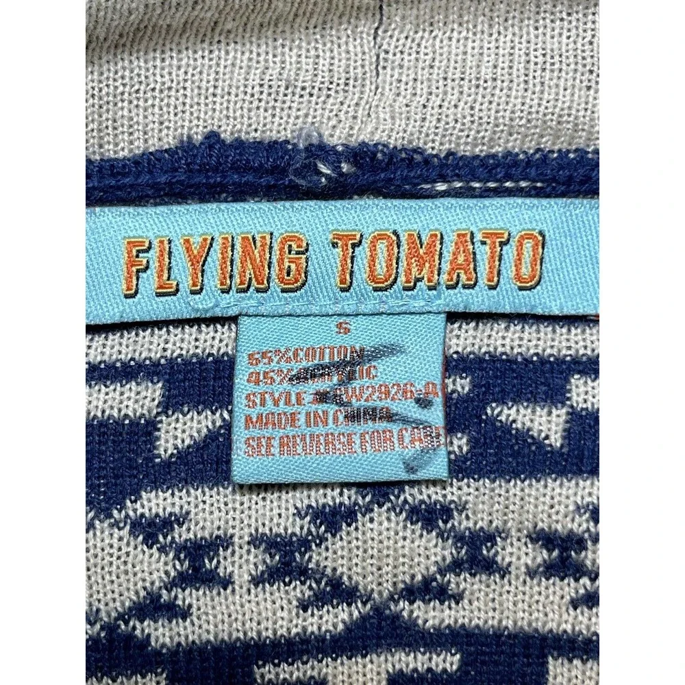 Flying Tomato Aztec Indian Navajo Reversible Cardigan Navy & Cream Big Size S - Picture 12 of 13